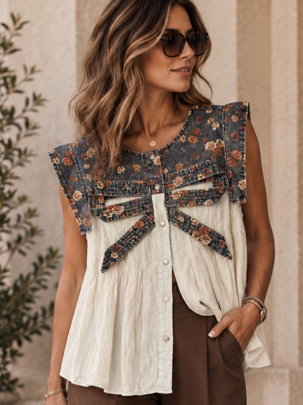 BIBI NWT Floral Cotton Button Front Babydoll Blouse Boho